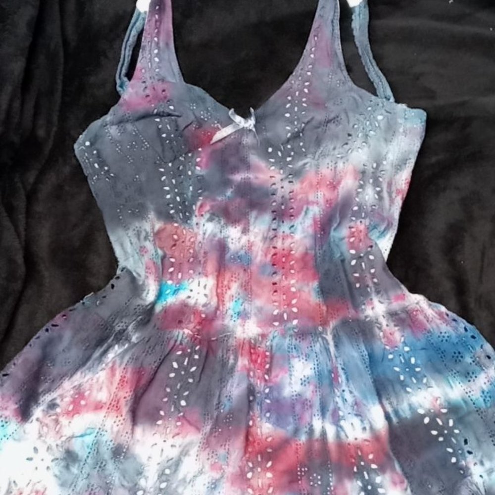 Hand tye dyed eyelet dress